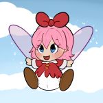 1:1 absurd_res blush bow clothing cloud fairy female flying footwear hi_res humanoid ribbon_(kirby) shirt shoes solo sparkles spread_legs spreading tongue topwear uniamoon wings 