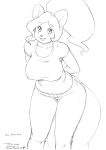  anthro big_breasts bottomwear breasts clothed clothing cream_(miu) female hair hands_behind_back jeans long_hair mammal monochrome open_mouth pants rodent sciurid shirt sketch smile solo standing teeth topwear tree_squirrel trump 