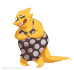  alphys anthro barefoot belly bodily_fluids breasts buckteeth clasped_hands cleavage clothed clothing dress eyewear female glasses half-closed_eyes looking_at_viewer narrowed_eyes nervous non-mammal_breasts open_mouth open_smile overweight overweight_anthro overweight_female pigeon_toed polka_dots redvelvetbat reptile scales scalie simple_background smile solo sweat teeth thick_tail undertale video_games wavy_mouth wide_hips yellow_body yellow_scales 