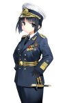  1girl absurdres east_german gloves hat highres looking_at_viewer medal military military_uniform necktie original samazuka_mashiro short_hair uniform volksmarine white_background 