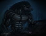  2020 abs anthro big_penis black_hair bodily_fluids canid canine car genital_fluids genitals hair hi_res male mammal muscular muscular_male pecs penis precum pubes solo text todex uncut underworld_(films) url vehicle vein veiny_penis watermark were werecanid werecanine werewolf 