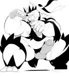  2020 absurd_res anthro balls bodily_fluids erection genital_fluids genitals hi_res kemono legendary_pok&eacute;mon male male/male monochrome nintendo overweight overweight_male penis pok&eacute;mon pok&eacute;mon_(species) precum sigenoya simple_background solo_focus takotyutyu tongue tongue_out urshifu video_games white_background 