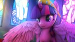  16:9 3d_(artwork) 4k absurd_res crown digital_media_(artwork) equid female friendship_is_magic fur hair hasbro hi_res horn lunar57 mammal my_little_pony purple_body purple_eyes purple_fur purple_hair solo stained_glass tiara twilight_sparkle_(mlp) widescreen winged_unicorn wings 