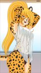  2020 9:16 amber_eyes blonde_hair breasts cheetah clothing conditional_dnp evov1 fangs felid feline female hair hi_res mammal mihari open_mouth panties ponytail smile translucent translucent_clothing underwear 
