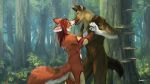  16:9 2020 anthro black_lips brown_body brown_fur canid canine canis day detailed_background domestic_dog duo female forest fox fur grass herding_dog lips male malinois_dog mammal nude open_mouth orange_body orange_fur outside pastoral_dog sheepdog snowfoxatheart teeth tongue tree widescreen 