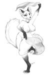  absurd_res anthro areola big_breasts breasts canid canine dancing female fluffy fluffy_tail fox genitals gloves_(marking) hi_res jewelry leg_markings looking_at_viewer mammal markings monochrome nakhta necklace nipples nude pussy queen royalty smile socks_(marking) solo thatdirgedude 