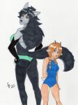  anthro bikini bikini_top bovid canid canine canis caprine clothing dreadwolfclaw1990 duo female female/female friends goat hi_res mammal shirley_robins size_difference summer swimwear sybil_mccready sybil_vaadia taller_female wolf 