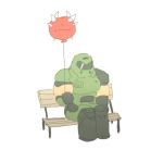  armor balloon bench cacodemon_(doom) doom_(series) doom_guy hi_res human id_software male mammal not_furry sitting solo springhakurei video_games 