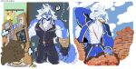  2019 abs anthro belt biceps canid canine canis cheong_hwan clothed clothing digital_media_(artwork) fingerless_gloves fur gloves group hair handwear hi_res male mammal multicolored_body muscular muscular_anthro muscular_arms muscular_male pecs scar simple_background white_body wolf wolfmalro 