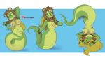  absurd_res belly_scales breasts eyes_closed fangs female green_body green_scales green_tail hair hi_res looking_aside mostly_nude naga nipples non-mammal_breasts norithecat one_eye_closed pink_nipples reptile scales scalie serpentine snake solo 