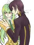  ... 1boy 1girl 2017 ashford_academy_uniform bangs black_jacket bow brown_hair c.c. code_geass collared_shirt couple dated eyebrows_visible_through_hair green_hair green_neckwear hair_between_eyes hair_bow hand_on_another&#039;s_shoulder highres jacket lelouch_lamperouge long_hair long_sleeves looking_back necktie orange_eyes purple_eyes roman_buriki shirt signature sketch speech_bubble sweatdrop v-shaped_eyebrows very_long_hair white_bow white_shirt wing_collar yellow_jacket 