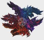  air alatreon avatar_(series) battle dragon fantasy fire highres horns ice monster monster_hunter monster_hunter:_world no_humans open_mouth shimhaq simple_background solo symbol teeth thunder water 