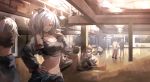  2girls :d animal_ears arknights bangs black_jacket black_tank_top breasts brown_eyes commentary crop_top feater_(arknights) furry hair_over_one_eye hand_on_hip highres indoors jacket long_hair long_sleeves looking_at_viewer medium_breasts midriff mirror miyabino_(miyabi1616) multiple_girls nail_polish navel open_clothes open_jacket open_mouth orange_hair panda_ears reflection silver_hair smile sports_bra stomach tail tank_top tiger_tail upper_body waai_fu_(arknights) 