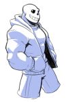  bone clothing hoodie humanoid male muscular muscular_humanoid muscular_male sans_(undertale) skeleton solo topwear undertale unknown_artist video_games 