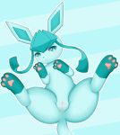  absurd_res anus blue_background blue_body blue_eyes blue_fur claws eeveelution female feral fur genitals glaceon hi_res looking_at_viewer nintendo paws pok&eacute;mon pok&eacute;mon_(species) presenting presenting_anus presenting_pussy pupils pussy simple_background smile solo video_games きなこ 