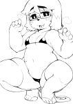  2019 4_fingers absurd_res anthro berseepon09 bikini black_and_white blush breasts camel_toe canid canine canis clothed clothing crouching dog_girl(berseepon09) domestic_dog eyewear female fingers glasses hi_res legwear line_art mammal monochrome naughty_face seductive skimpy small_breasts solo swimwear tongue tongue_out 