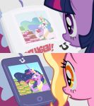 amber_eyes atariboy2600 burger cake cellphone crown eating equid food friendship_is_magic hi_res horn jewelry luster_dawn_(mlp) mammal my_little_pony necklace newspaper phone princess_celestia_(mlp) purple_eyes smartphone tiara twilight_sparkle_(mlp) winged_unicorn wings 