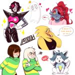  &lt;3 1:1 alphys asriel_dreemurr blush hair lailosh mammal mettaton_ex protagonist_(undertale) tem temmie_(undertale) undertale undyne video_games white_body 