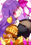 1girl :o belt_collar blush breasts chomo_(kdeko) claws collar fate/extra fate/extra_ccc fate/grand_order fate_(series) gigantic_breasts hair_ribbon highres huge_breasts long_hair looking_at_viewer o-ring o-ring_top open_mouth passionlip pink_eyes pink_ribbon purple_hair ribbon solo upper_body 