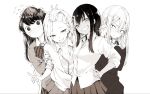  amane_mizuno anjou_(yancha_gal) black_hair blush bow ijiranaide_nagatoro-san komi-san_wa_komyushou_desu komi_shouko long_hair monochrome n_aaaa nagatoro_hayase sanpakugan-chan_no_ohanashi school_uniform skirt white white_hair yancha_gal_no_anjou-san 