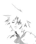  1boy abstract armor closed_eyes cloud_strife face final_fantasy final_fantasy_vii greyscale hair_over_one_eye hatching_(texture) male_focus monochrome parted_lips pauldrons shoulder_armor simple_background sketch solo spiked_hair upper_body white_background zero808w 