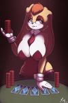  2:3 anthro areola areola_slip big_breasts blush breasts bunny_costume card card_game cleavage clothed clothing costume digital_media_(artwork) female fur furniture gaming hair hi_res huge_breasts humanoid lagomorph legwear leporid looking_at_viewer mammal necktie poker poker_chip rabbit simple_background smile solo sonic_the_hedgehog_(series) sruto stockings table thick_thighs vanilla_the_rabbit video_games white_body white_fur wide_hips 