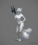  absurd_res anthro blue_flesh bone breasts etis female fur grey_background hi_res markings multi_nipple nipples nude saterina simple_background skull smile solo white_body white_fur 