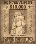  anna_(sailoranna) anthro big_breasts breasts english_text equid equine female flinters fur genitals gun hair handgun hi_res horse mammal nipples pussy ranged_weapon revolver scarf scarf_only solo text wanted_poster weapon 