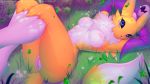  16:9 2020 anthro breasts claws digimon digimon_(species) female flower fur genitals grass hi_res lying nipples on_back plant pussy renamon solo text url valkoinen widescreen yellow_body yellow_fur 