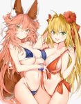  animal_ears bikini breast_hold cameltoe erect_nipples fate/grand_order kitsune saber_extra silver_(chenwen) swimsuits tail tamamo_no_mae 