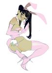  1girl absurdres animal_ears bangs black_hair blunt_bangs boots breasts character_request choker copyright_request dark_skin elbow_gloves fake_animal_ears fake_tail full_body gloves grey_eyes hairband high_heels highres horikwawataru long_hair medium_breasts panties perky_breasts pink_choker pink_footwear pink_gloves pink_hairband pink_panties simple_background solo stiletto_heels t-back tail thigh_boots thighhighs thong twintails twisted_torso underwear wedgie white_background 