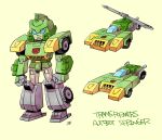  aircraft autobot blue_eyes car character_name chibi clenched_hands copyright_name ground_vehicle helicopter mecha motor_vehicle multiple_views solo springer sunafuki_tabito transformers yellow_background 