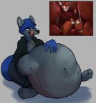  anthro belly big_belly big_breasts breasts canid canine female female_prey fox hi_res internal licking licking_lips male male/female male_pred mammal oral_vore robomax stomach tongue tongue_out unusual_coloring vore 