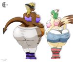  absurd_res anthro belly big_breasts big_butt blush bottomwear bra breasts butt chocend clothing dragon duo end_the_dragon female gyro-furry hand_on_stomach hands_on_hips hazel_verday hi_res hotpants huge_breasts huge_butt legwear looking_back mammal obese overweight panties pattern_clothing pockets procyonid raccoon rear_view shirt shorts simple_background sports_bra stockings striped_clothing stripes sweatpants tank_top tight_clothing topwear torn_clothing underwear unimpressed wardrobe_malfunction white_background 