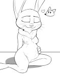  &lt;3 anthro areola belly big_belly black_and_white breasts canid canine disney duo eyes_closed female fox fur hand_on_stomach judy_hopps lagomorph leporid mammal monochrome neck_tuft nick_wilde nipples nude pregnant rabbit red_fox simple_background sitting smile solo_focus tggeko tuft whiskers zootopia 