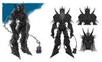  1boy absurdres armor chain character_sheet closed_mouth crown full_armor goyoyoo highres male_focus original pauldrons purple_eyes shoulder_armor skeleton sketch skull solo spikes vambraces 