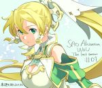  1girl bare_shoulders blonde_hair braid breasts cleavage cleavage_cutout commentary_request floating_hair green_eyes highres large_breasts leafa leafa_(terraria) long_hair looking_to_the_side parted_lips solo sword_art_online sword_art_online_alicization sword_art_online_alicization_-_war_of_underworld tokira_nozumi translation_request twin_braids upper_body very_long_hair 