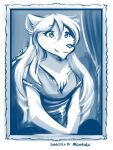  2020 anthro blue_and_white canid canine canis chest_tuft clothed clothing conditional_dnp female hi_res keidran mammal monochrome painting portrait raine_silverlock sketch smile solo tom_fischbach tuft twokinds webcomic wolf 