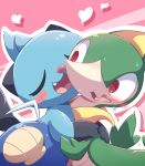  &lt;3 2020 ambiguous_gender black_body black_fur blue_body blue_fur blush bodily_fluids dewott duo eyes_closed fangs fur green_body hi_res hug mammal nettsuu nintendo open_mouth pink_background pink_nose pok&eacute;mon pok&eacute;mon_(species) red_eyes reptile scalie semi-anthro servine shell simple_background sweat tongue video_games whiskers 