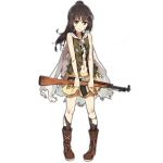 1girl bangs black_legwear blush boots brown_eyes brown_hair cape damaged full_body girls_frontline gun holding holding_gun holding_weapon long_hair looking_at_viewer navel official_art parted_lips ponytail shirt skirt sleeveless solo standing tomato_(lsj44867) torn_cape torn_clothes torn_legwear torn_shirt torn_skirt transparent_background type_63_assault_rifle type_63_assault_rifle_(girls_frontline) weapon white_cape 