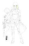  1girl assault_rifle character_name clothes_around_waist copyright_name determined full_body girls_frontline green_eyes gun high_heels highres jacket_around_waist long_hair m4_carbine m4a1_(girls_frontline) mod3_(girls_frontline) rei_no_himo rifle scarf signature sketch solo thighhighs underbust warfakaid weapon white_background work_in_progress 