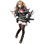  1girl :3 :d alternate_costume bangs black_footwear black_legwear black_scarf black_shorts blush boots box brown_hair eyebrows_visible_through_hair full_body gift girls_frontline gun h&amp;k_ump hair_ornament hairclip hands_up heart-shaped_box heckler_&amp;_koch holding holding_gift infukun long_hair looking_at_viewer official_art open_mouth red_eyes scarf short_shorts shorts sidelocks sling smile solo standing striped striped_sweater submachine_gun sweater thighhighs thighs transparent_background twintails ump9_(girls_frontline) valentine very_long_hair weapon 