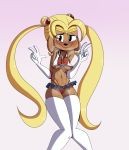  absurd_res anthro blonde_hair canid canine clothing cosplay disney ducktales_(2017) embarrassed female gesture gloves hair handwear hi_res legwear looking_at_viewer mammal nipples panties sailor_moon_(series) solo tayronnebr thigh_highs underwear v_sign 