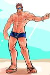  1boy abs bara betweeneyeblow blue_eyes brown_hair chest facial_hair fate/grand_order fate_(series) goatee highres looking_at_viewer male_focus muscle napoleon_bonaparte_(fate/grand_order) pectorals scar sideburns sketch smile solo 