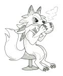  ambiguous_gender cheek_tuft claws cup drinking facial_tuft feral hi_res holding_object lycanroc midday_lycanroc monochrome nintendo pok&eacute;mon pok&eacute;mon_(species) sitting smile solo spikes toe_claws trulyavaporeon tuft video_games 