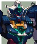  aqua_eyes close-up glowing glowing_eyes gundam gundam_build_divers gundam_build_divers_re:rise gunpla highres mecha mercuone_gundam no_humans solo upper_body v-fin watermark wu-qiao 