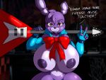  4:3 animatronic anthro big_breasts bonnie_(fnaf) breasts clothing dialogue english_text female five_nights_at_freddy&#039;s huge_breasts lagomorph leporid machine mammal nipples rabbit robot solo suirano talking_to_viewer text underwear video_games 