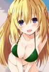  1girl bikini blonde_hair blue_eyes blush breasts eyebrows_visible_through_hair green_bikini iwasi-r large_breasts long_hair looking_at_viewer neptune_(series) open_mouth sidelocks smile solo swimsuit vert 