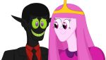  adventure_time black_hair black_skin crown formal highres long_hair nathaniel718 nergal_(billy_&amp;_mandy) pink_hair pink_skin pointy_ears princess_bonnibel_bubblegum self_upload suit the_grim_adventures_of_billy_&amp;_mandy 