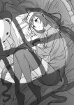  animal_ear_fluff animal_ears bed blush cat_ears cat_girl cat_tail curled_up extra_ears greyscale highres karyl_(princess_connect!) low_twintails lying monochrome on_side pajamas pillow princess_connect! princess_connect!_re:dive saiste sleep_mask stuffed_animal stuffed_cat stuffed_toy tail teddy_bear thighhighs twintails 